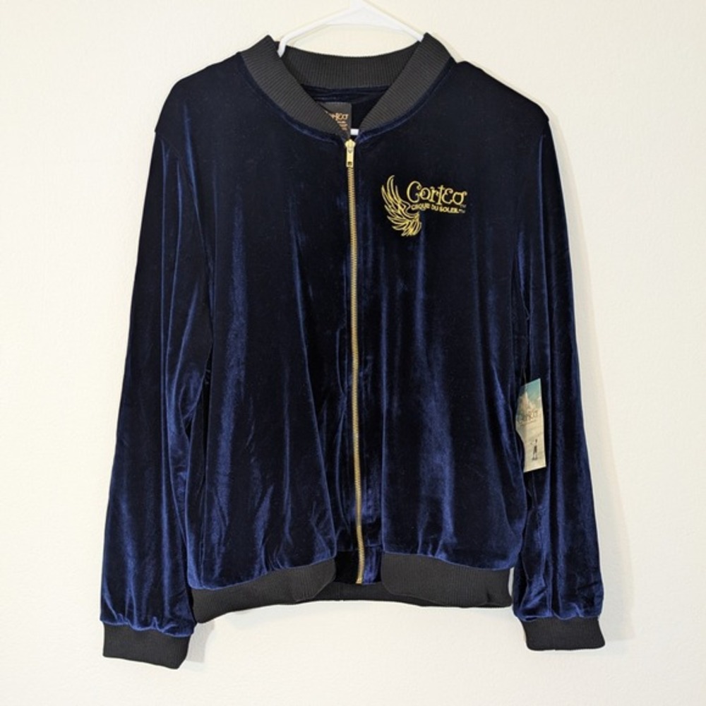 NWT Corteo Cirque Du Soleil XL Blue Bomber Jacket Womens Velour Lined Full Zip